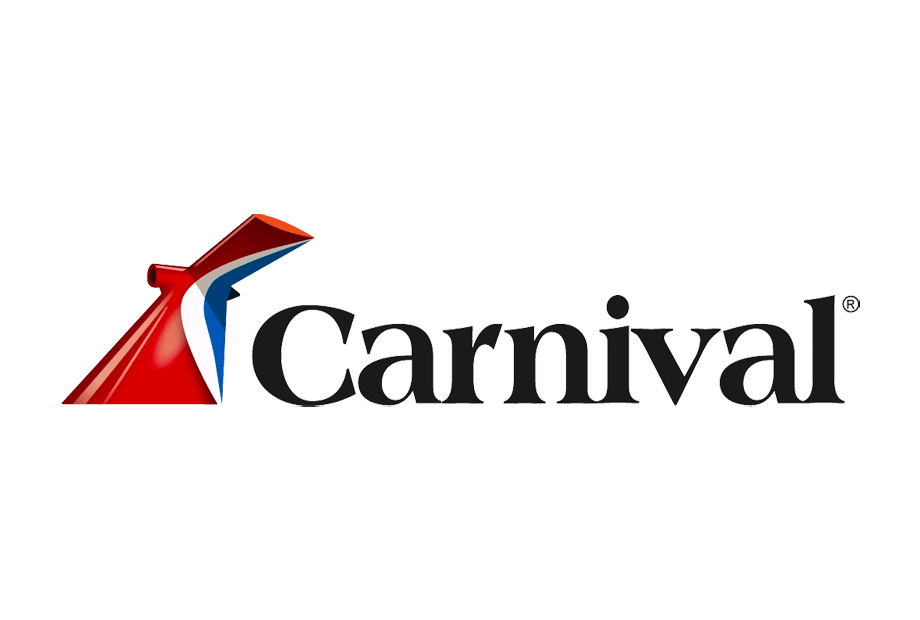 Carnival Cruise Line logo with red sail emblem and bold black brand text.