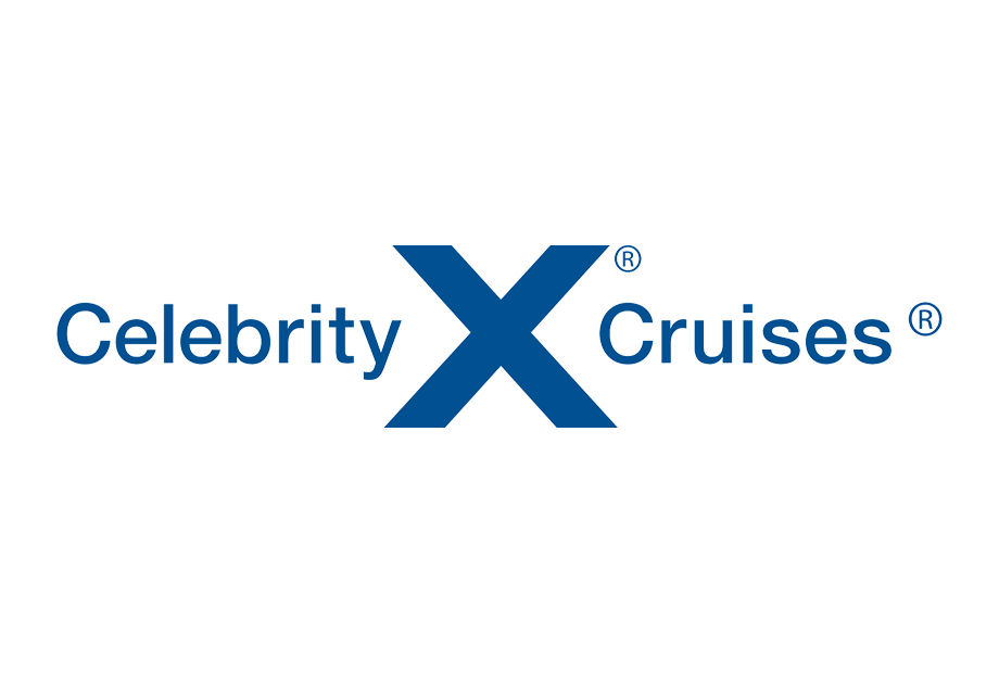 Celebrity Cruises logo with bold blue text and signature X design for luxury travel branding