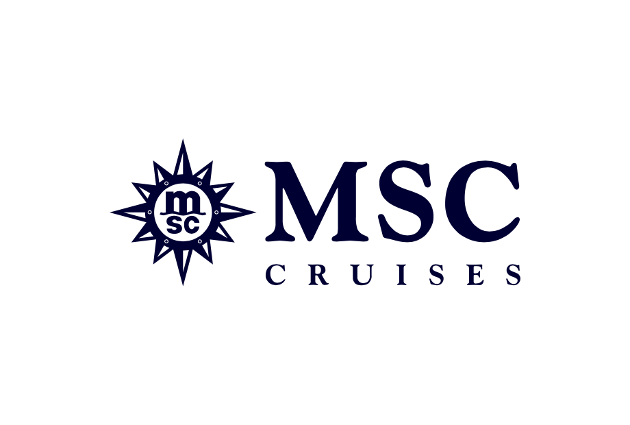 MSC Cruises logo with navy blue lettering and compass rose symbol for luxury travel.
