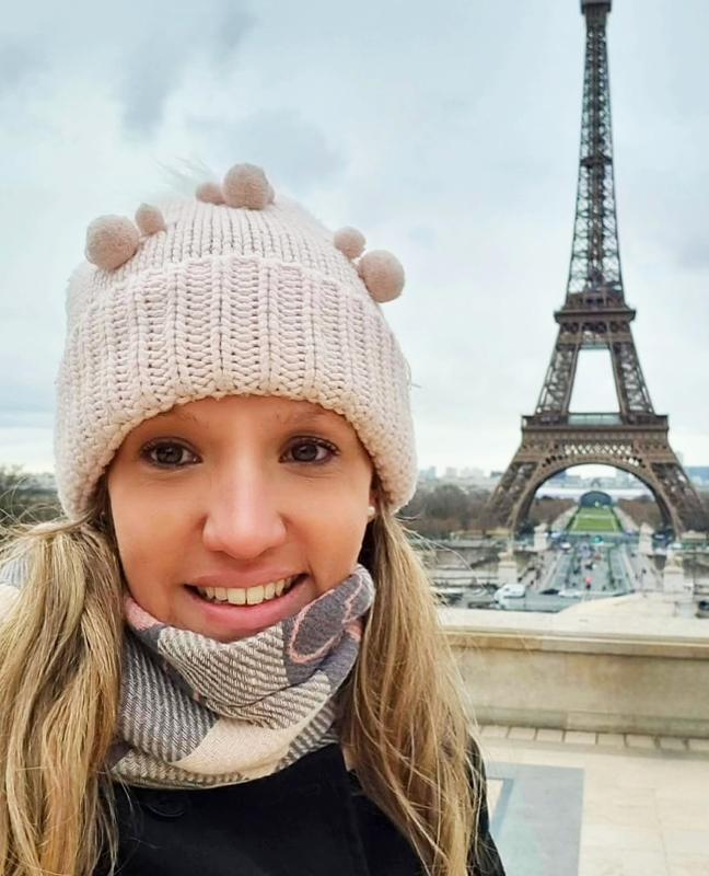 Smiling Woman Eiffel Tower