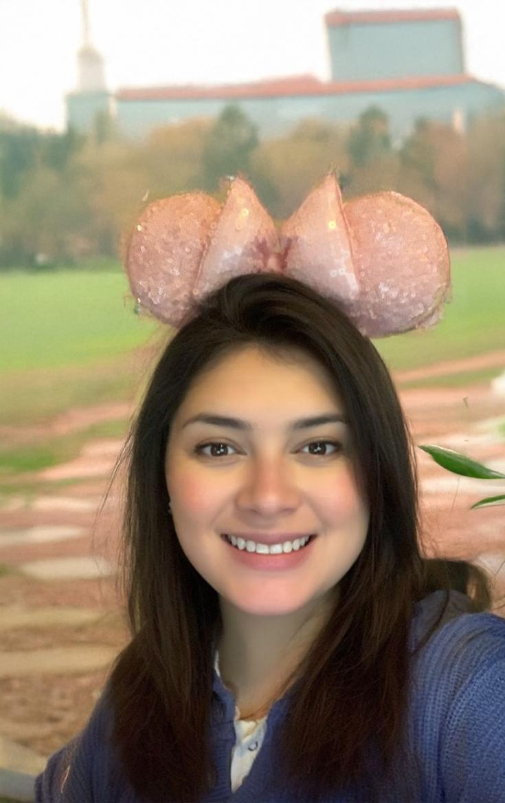 Smiling Woman Pink Ears Selfie