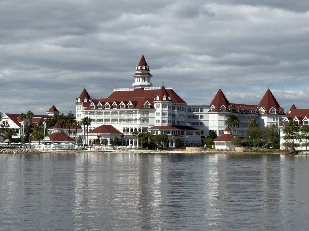 Disney Grand Floridian Resort lagoon view with Victorian-style main building